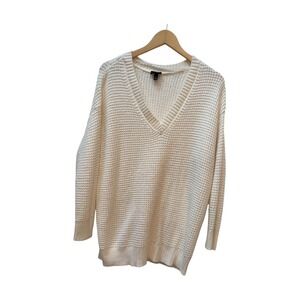 Torrid‎ Women's Cream V-Neck Long Sleeve Waffle Knit Sweater Plus Size 1 1X